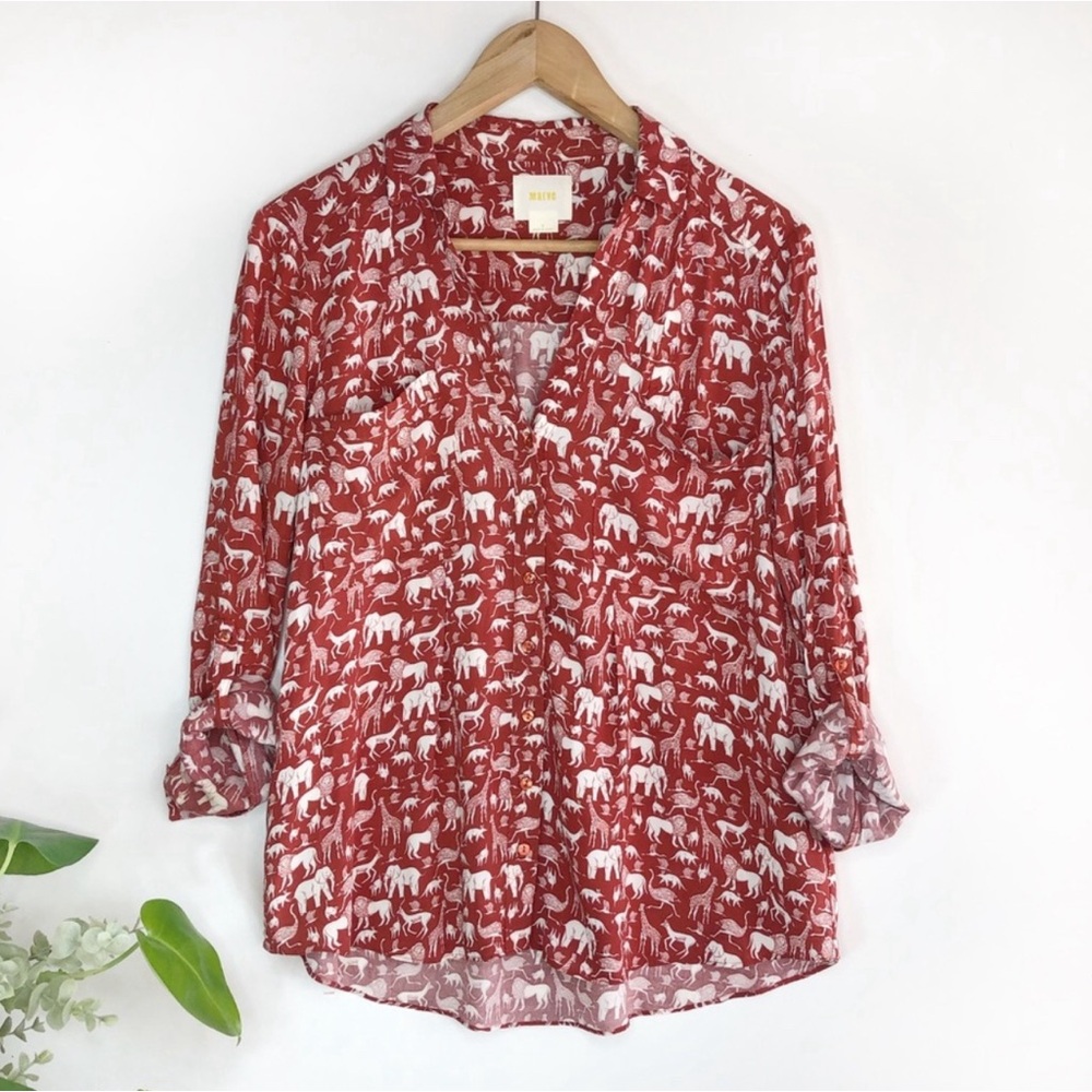 Maeve Women's Button Front Shirt Brick Red Safari